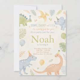 Invitación Stomp Chomp And Chew Dinosaur Invitation Editable