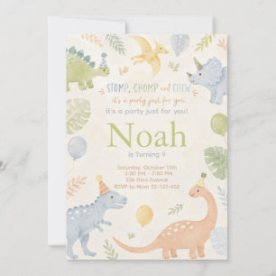 Invitación Stomp Chomp And Chew Dinosaur Invitation Editable