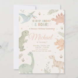 Invitación Stomp Chomp And Roar Dinosaur Invitation Editable