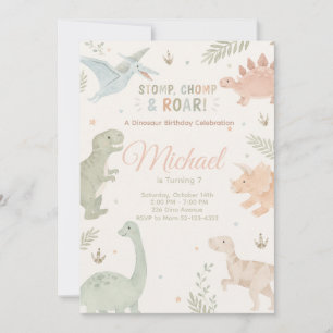 Invitación Stomp Chomp And Roar Dinosaur Invitation Editable