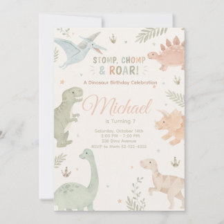 Invitación Stomp Chomp And Roar Dinosaur Invitation Editable