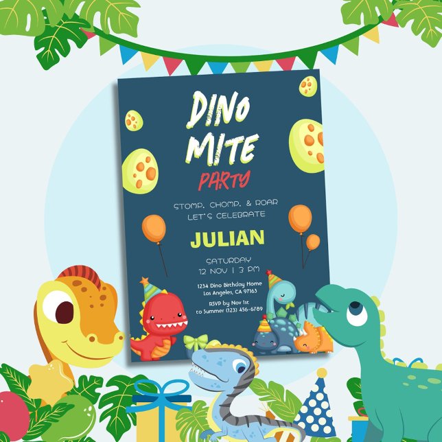 Invitación Stomp Chomp Dinomita Fiesta Dinosaurio Cumpleaños (Subido por el creador)