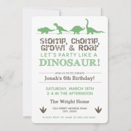 Invitación Stomp, Chomp Growl & Roar, fiesta de cumpleaños de