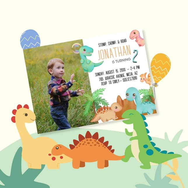 Invitación Stomp Chomp Roar Cute Dinosaur Cumpleaños (Subido por el creador)