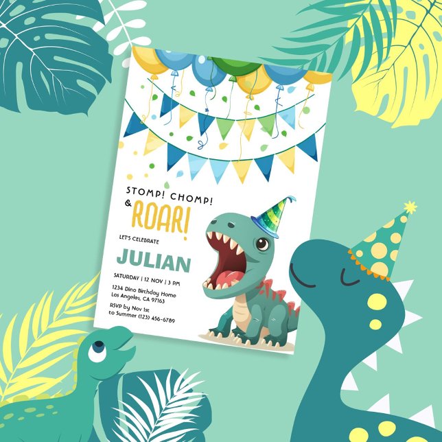 Invitación Stomp Chomp Roar Cute Tyrex Cumpleaños (Subido por el creador)