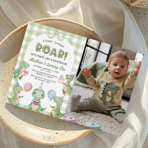 Invitación Stomp Chomp Roar Dinosaur 1er cumpleaños Foto