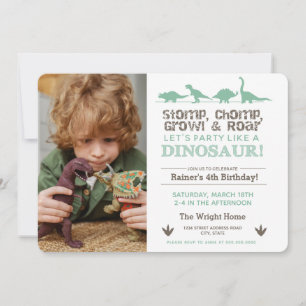 Invitación Stomp Chomp ROAR Dinosaur Photo Birday