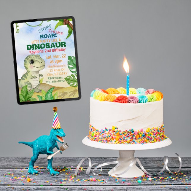 Invitación Stomp, Chomp, Roar, Dinosaur Watercolor Birthday (Subido por el creador)