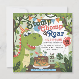 Invitación Stomp Chomp Roar dinosaurio uno en un cumpleaños s