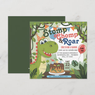 Invitación Stomp Chomp Roar dinosaurio uno en un cumpleaños s