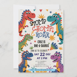 Invitación Stomp Chomp Roar dinosaurio uno en un cumpleaños s