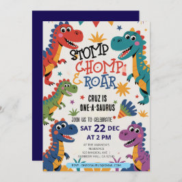 Invitación Stomp Chomp Roar dinosaurio uno en un cumpleaños s