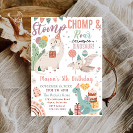 Invitación Stomp, Chomp y Roar acuarela Dinosaurios Cumpleaño
