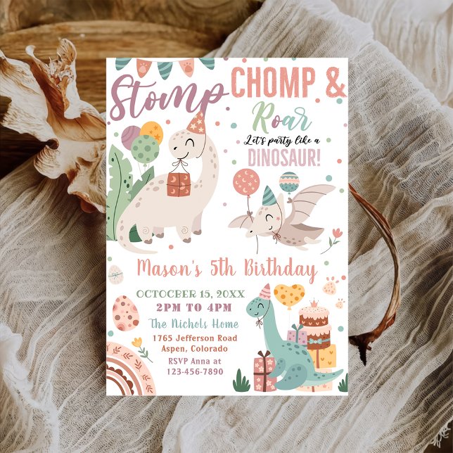 Invitación Stomp, Chomp y Roar acuarela Dinosaurios Cumpleaño (Subido por el creador)
