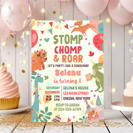Invitación Stomp Chomp Y Roar Dinosaur Birday Party