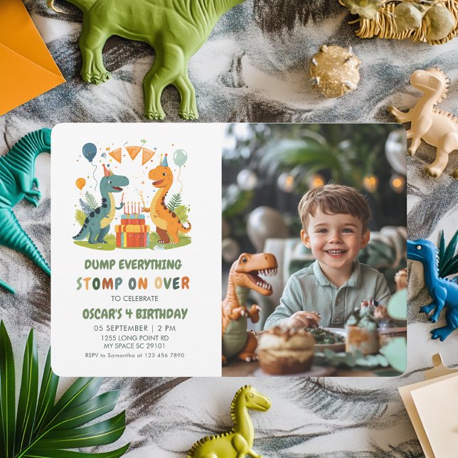 Invitación "Stomp On Over Dinosaur Birday Photo (Subido por el creador)