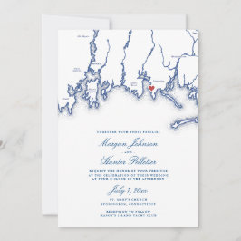 Invitación Stonington CT Map Elegant Blue Church Boda