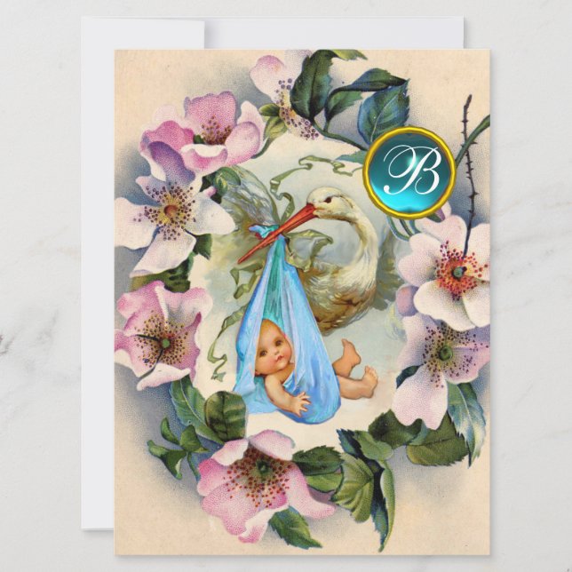 INVITACIÓN STORBOY BABY SHOWER, MONOGRAMA DE ROSAS PINK WILD (Anverso)