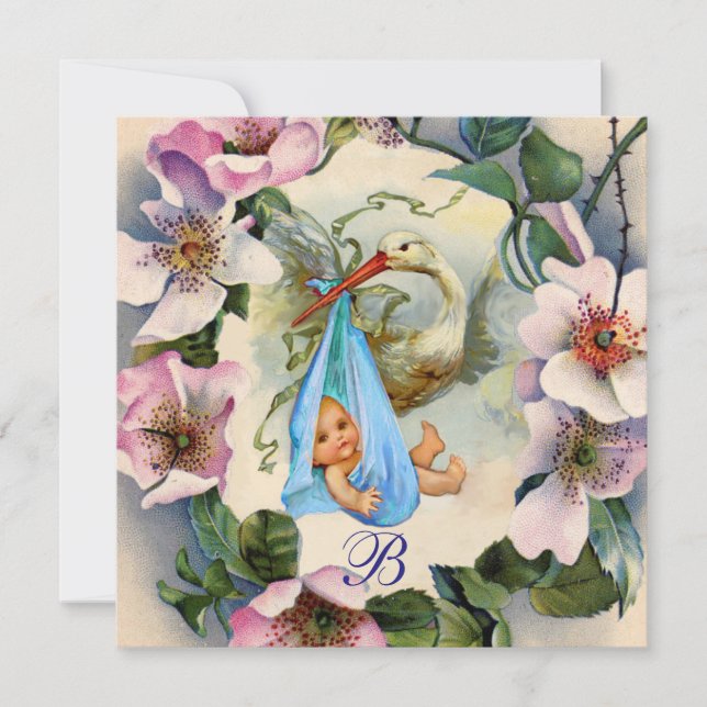 INVITACIÓN STORBOY BABY SHOWER, MONOGRAMA DE ROSAS PINK WILD (Anverso)