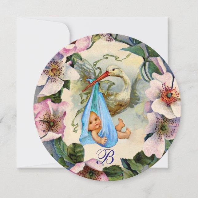 INVITACIÓN STORBOY BABY SHOWER, MONOGRAMA DE ROSAS PINK WILD (Anverso)