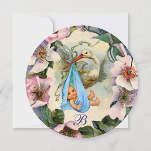 INVITACIÓN STORBOY BABY SHOWER, MONOGRAMA DE ROSAS PINK WILD