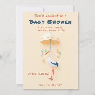 Invitación Stork Adorable con Baby Shower de paraguas