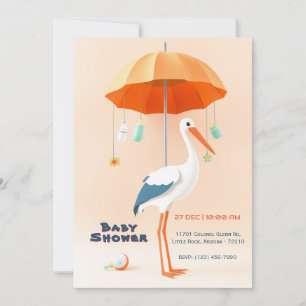 Invitación Stork Adorable con Baby Shower de paraguas