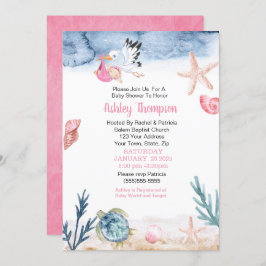 Invitación Stork and Ocean Chica Baby Shower