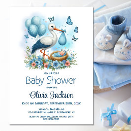 Invitación Stork Baby Boy Shower