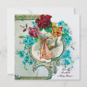 Invitación STORK BABY SHOWER 2 white ice metallic