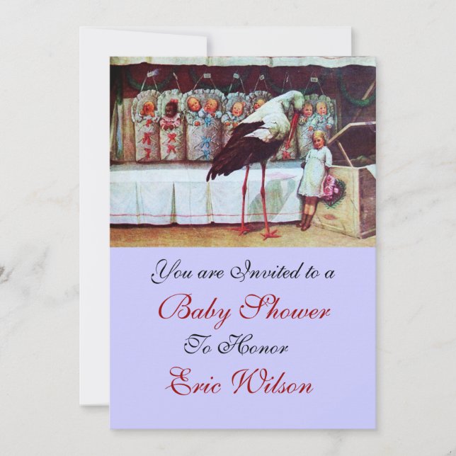 Invitación STORK BABY SHOWER 3, azul (Anverso)