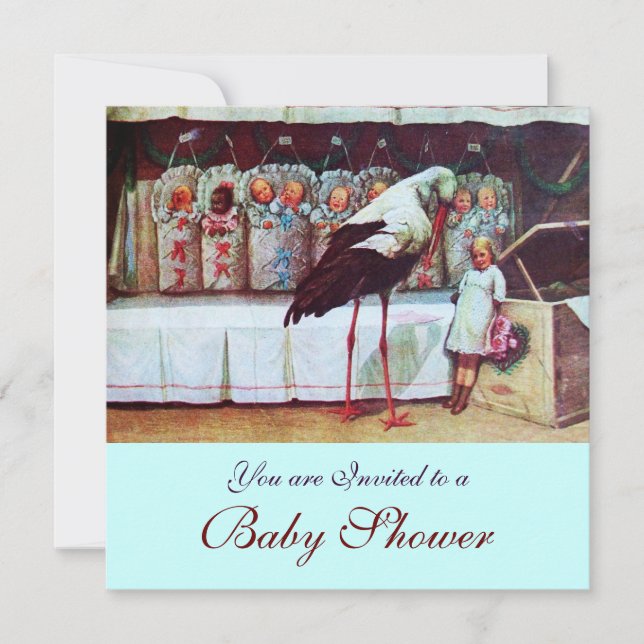 Invitación STORK BABY SHOWER 3, azul (Anverso)