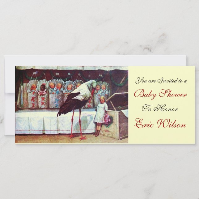 Invitación STORK BABY SHOWER 3, metal dorado (Anverso)