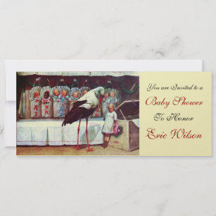 Invitación STORK BABY SHOWER 3, metal dorado