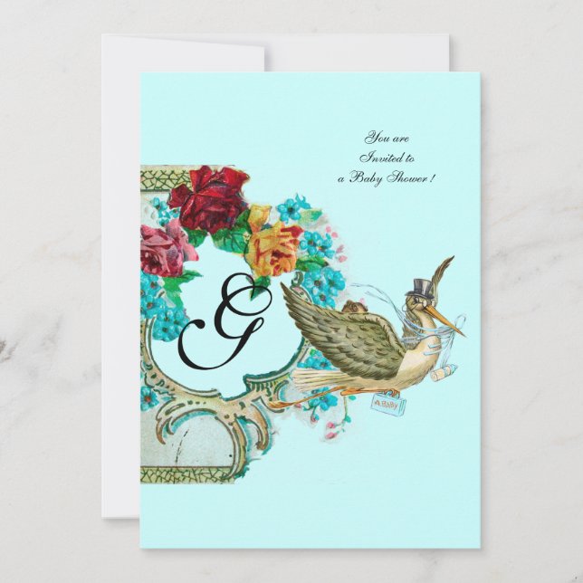 INVITACIÓN STORK BABY SHOWER 3 MONOGRAM (Anverso)