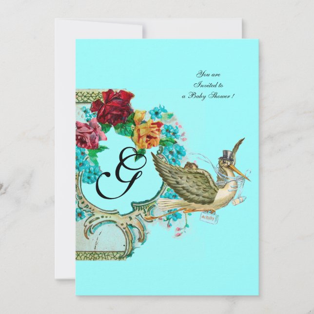 INVITACIÓN STORK BABY SHOWER 3 MONOGRAM (Anverso)