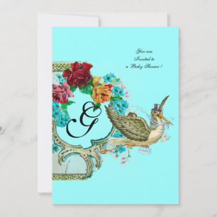 INVITACIÓN STORK BABY SHOWER 3 MONOGRAM