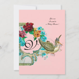 INVITACIÓN STORK BABY SHOWER 3 MONOGRAM