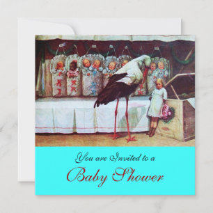 Invitación STORK BABY SHOWER 3, turquesa azul