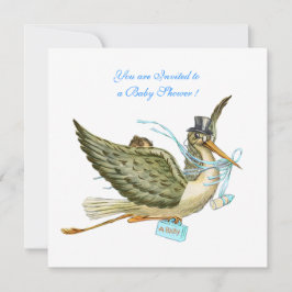 Invitación STORK BABY SHOWER ,blanco