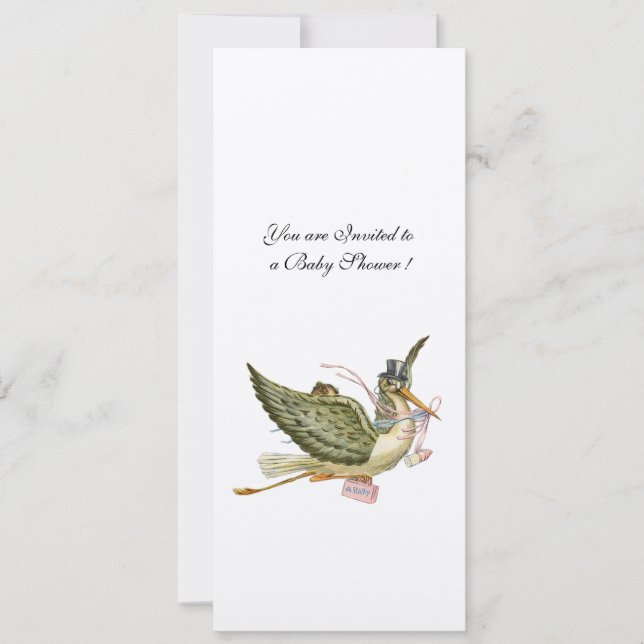 Invitación STORK BABY SHOWER, champán metálico (Anverso)