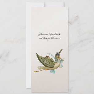 Invitación STORK BABY SHOWER, metal dorado