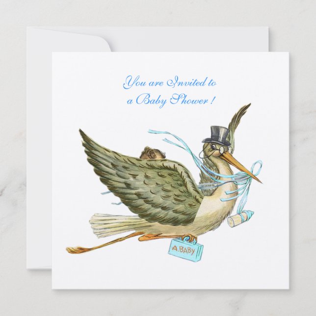 Invitación STORK BABY SHOWER ,metal dorado (Anverso)