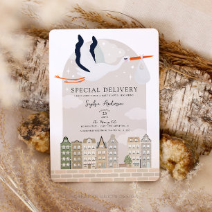 Invitación Stork Boho Baby Shower Special Delivery Sprinkle
