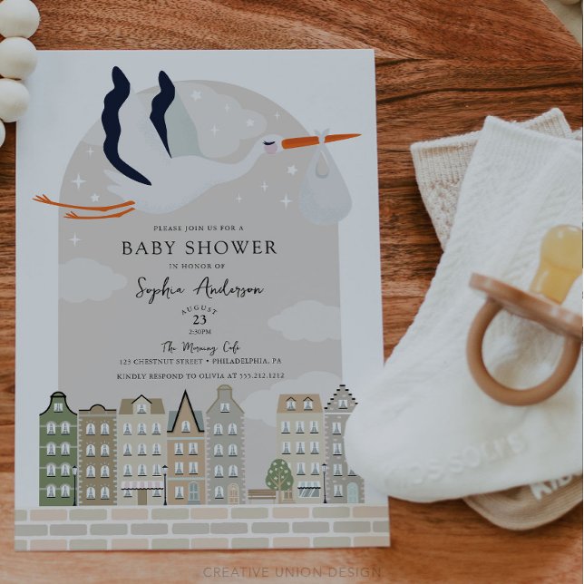 Invitación Stork Boho Baby Shower Special Delivery Sprinkle (Boho Baby Shower Stork)
