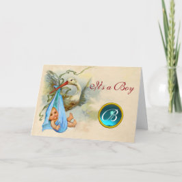 INVITACIÓN STORK BOY BABY SHOWER BLUE GEM MONOGRAM