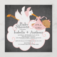 Stork Chalkboard Chica afroamericano Baby Shower