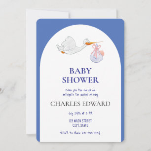 Invitación Stork Entregando Azul De Baby Shower A Little Boy