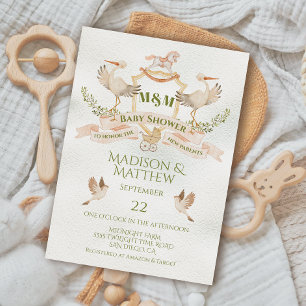 Invitación Stork Escudo Watercolor Baby Shower