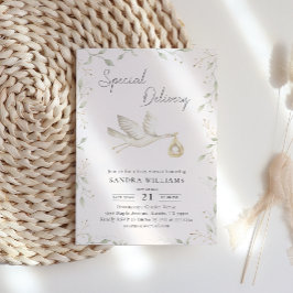 Invitación Stork Greenery Baby Shower